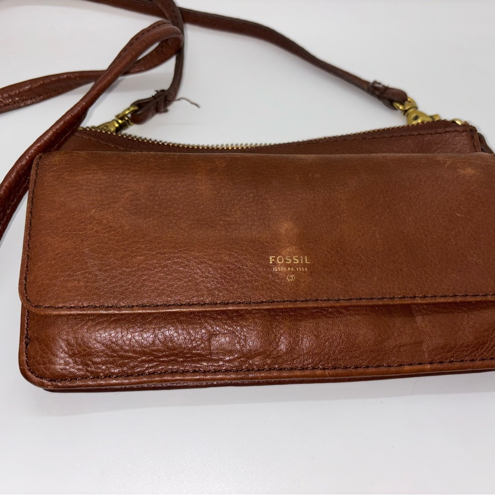 Fossil Tan Leather Crossbody Bag